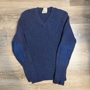 Brigade Quartermasters Woolly Pully Navy Blue Wool V-Neck Commando Sweater 42 UK